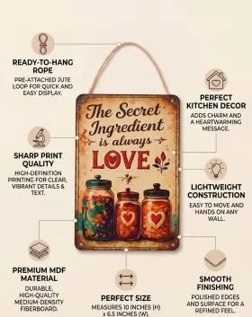 The Secret Ingredient Is Love Kitchen Decor Hanging | MDF Wall Plaque for Kitchen gallery image 1
