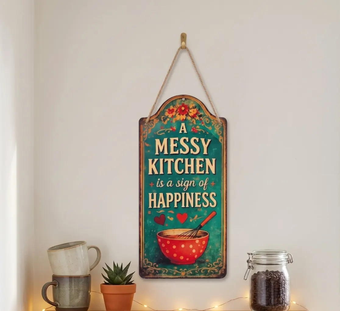 A Messy Kitchen Is a Sign of Happiness Wall Hanging