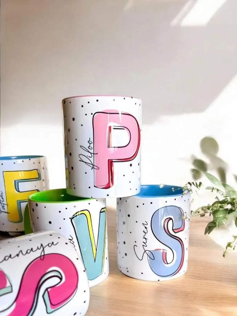 Ceramic mugs with initials and full names
